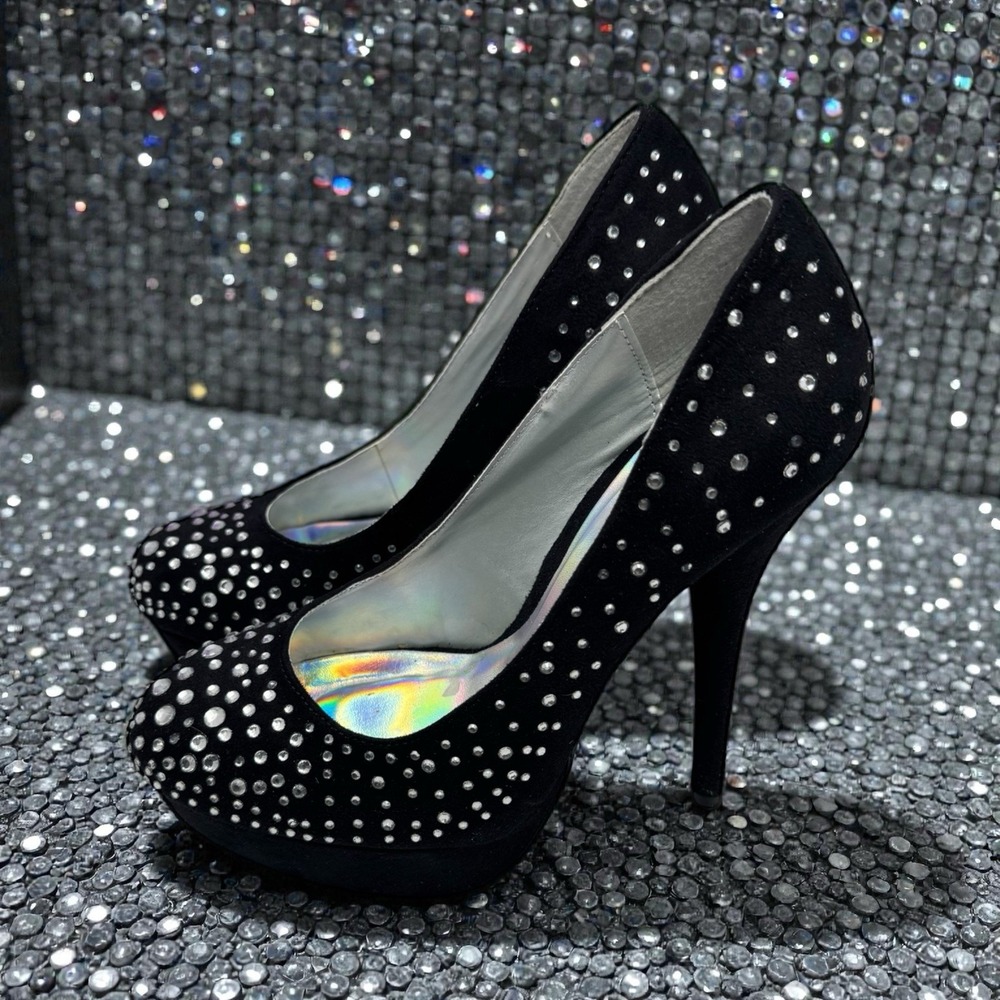 🔥Y2k 90's 🖤Delicious Black Studded Platform Bling Chunky Pumps Whimsy‎ Goth 8